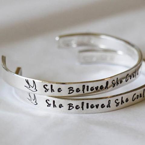 925 Sterling Silver Personalized Hand Stamped Cuff 6â€?7.5â€?Inspirational Bracelet - onlyone