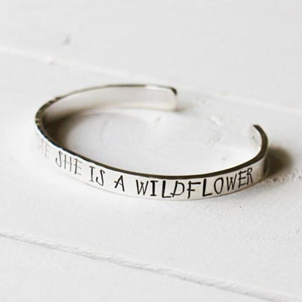 925 Sterling Silver Personalized Wildflower Cuff 6â€?7.5â€?Inspirational Bracelet - onlyone