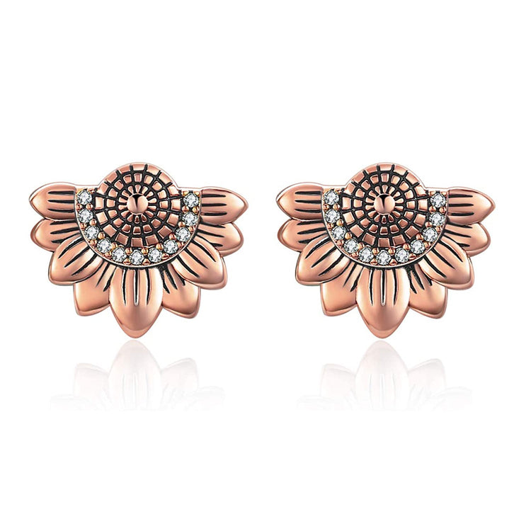 925 Sterling Silver Sunflower Stud Earrings With Zirconia