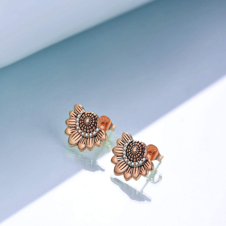 925 Sterling Silver Sunflower Stud Earrings With Zirconia