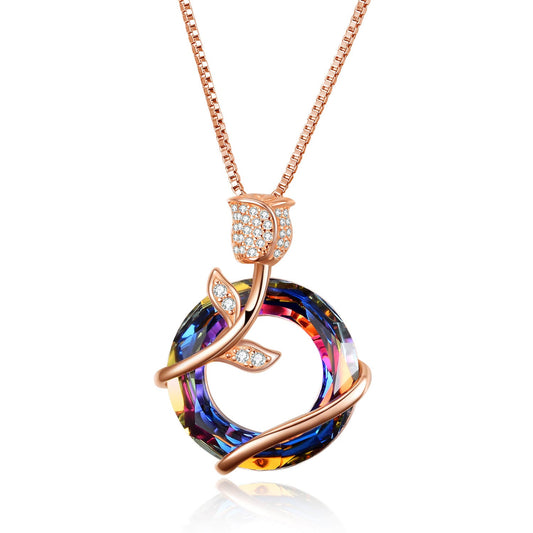 Rose Gold Necklace For Women With Swarovski Crystal, Gift For Girlfriend - onlyone