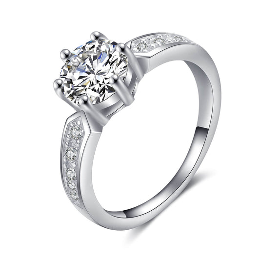 925 Sterling Silver Round Cubic Zirconia Prong Set Solitaire Bridal Ring - onlyone