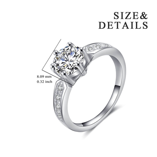 925 Sterling Silver Round Cubic Zirconia Prong Set Solitaire Bridal Ring - onlyone