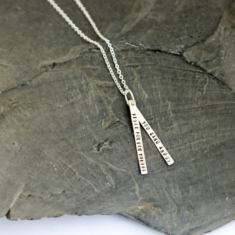 925 Sterling Silver RBG Souvenir Fight For The Things You Care About Vertical Bar Necklace Gifts for Women Fan of Ruth Bader Ginsburg