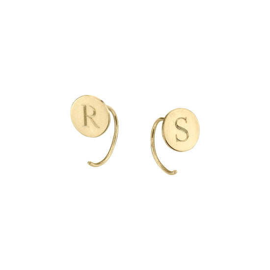 925 Sterling Silver Personalized Circle Initial Alphabet Earrings - onlyone