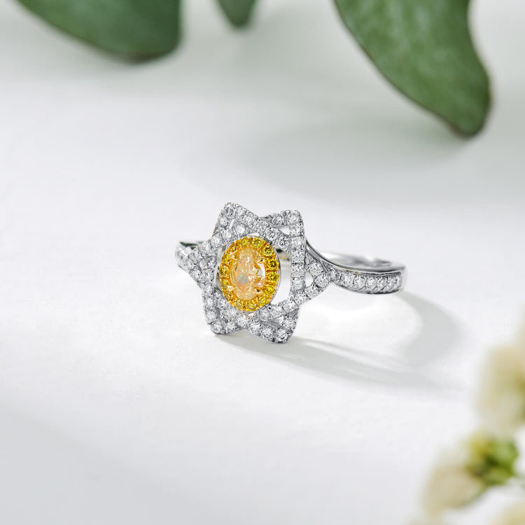 AU750 Hexagram Combination Yellow Diamond Ring