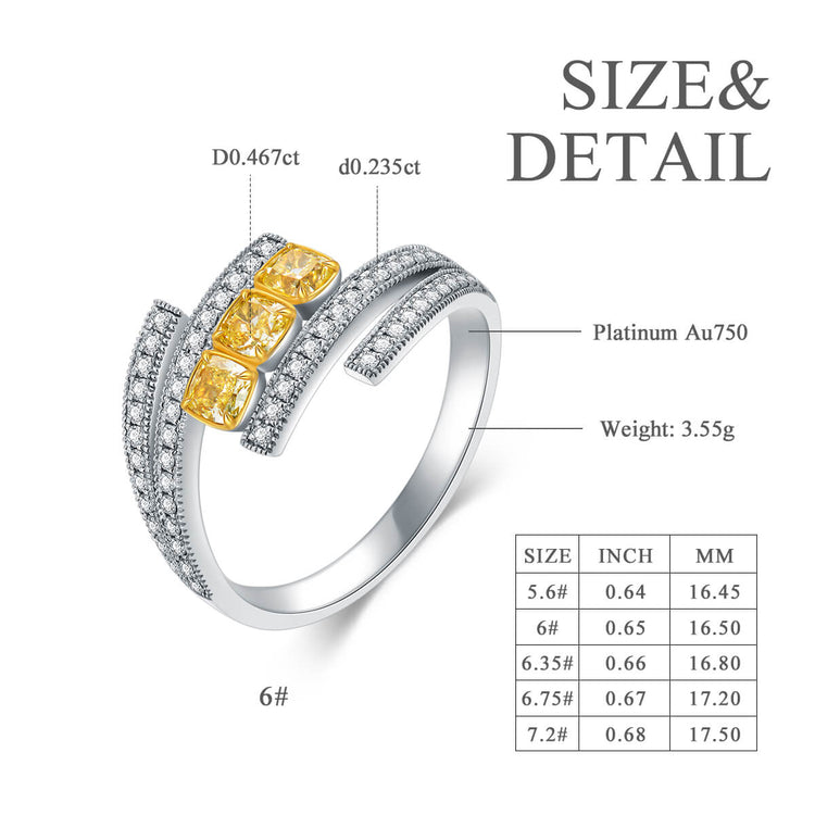 18K Three Stone Wedding Engagement Yellow Diamond Ring