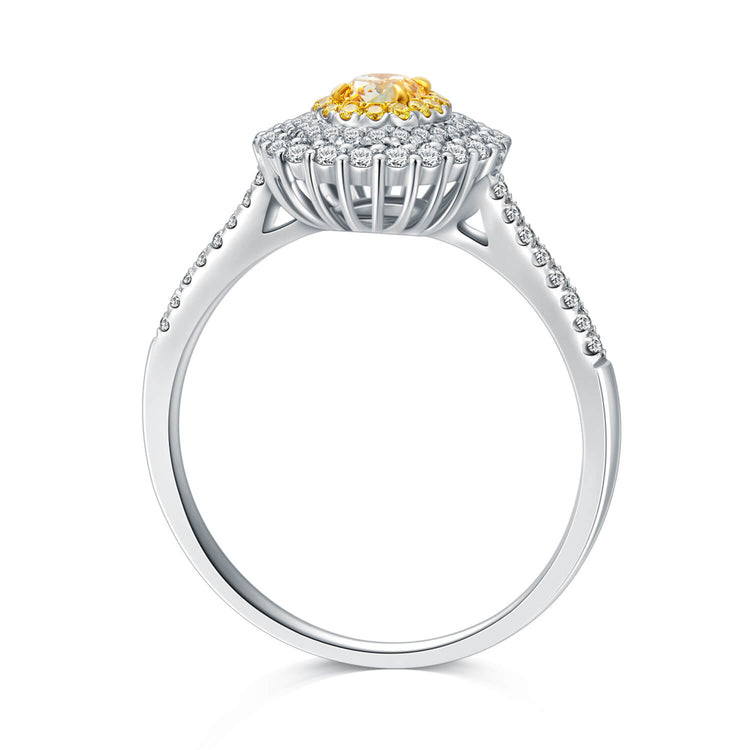 AU750 Classic Oval Halo Style Yellow Diamond Ring