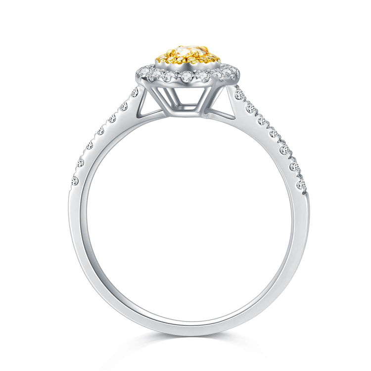 18K Classic Halo Style Oval Yellow Diamond Engagement Ring