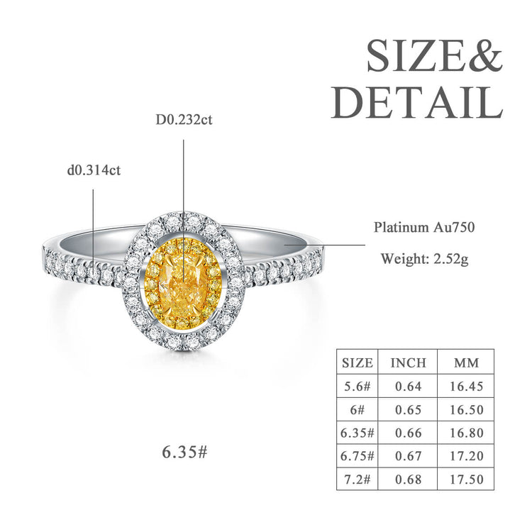 18K Classic Halo Style Oval Yellow Diamond Engagement Ring