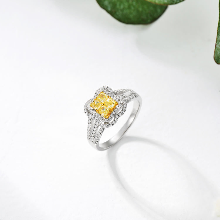 18K Princess-Cut Diamond Bridal Halo Ring