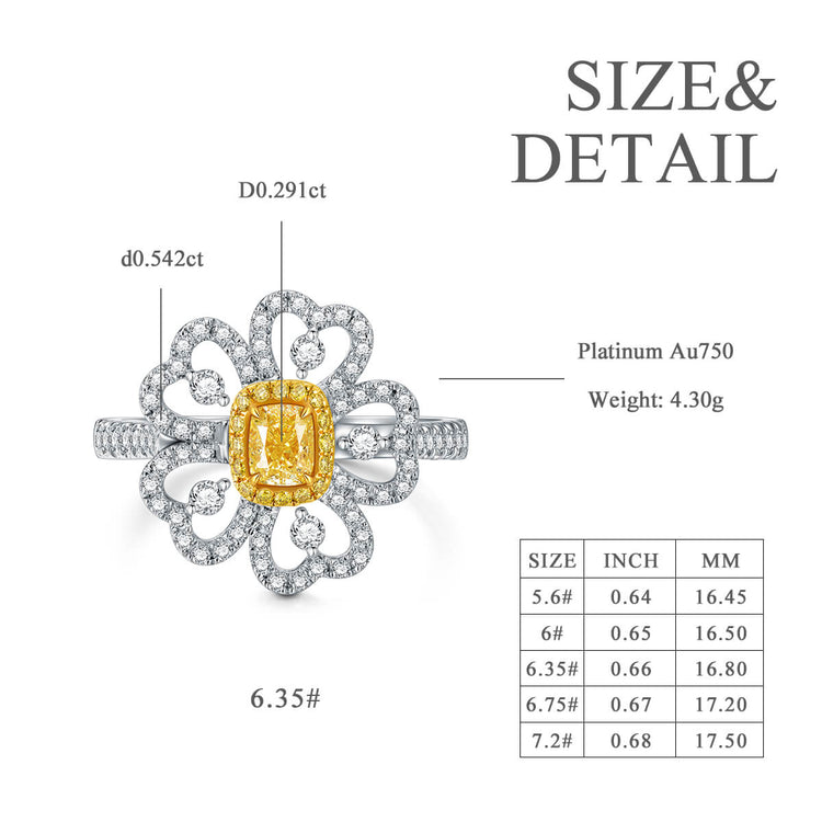 18K Halo Flower Cushion Yellow Diamond Ring