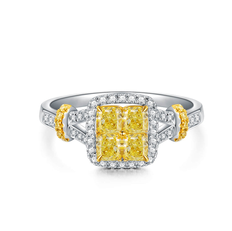 18K Princess-Cut Diamond Bridal Halo Engagement Ring