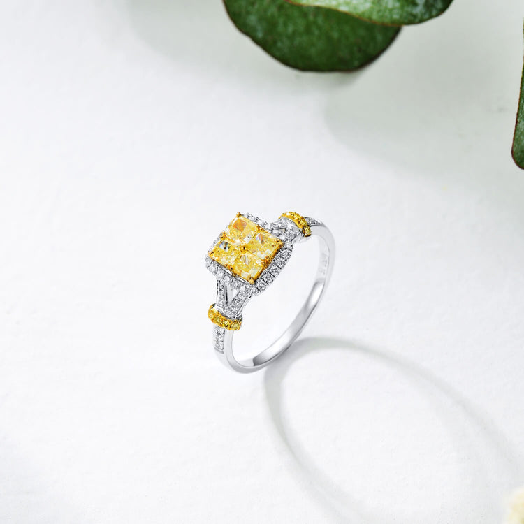 18K Princess-Cut Diamond Bridal Halo Engagement Ring