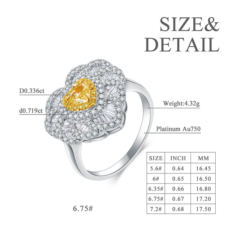 18K Classic Heart Halo Yellow Diamond Ring