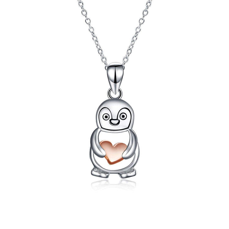 925 Sterling Silver Cute Animal Holds Heart Necklace