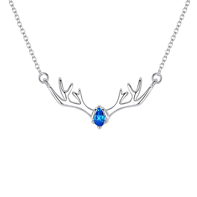 925 Sterling Silver Antler Horn Reindeer Necklace