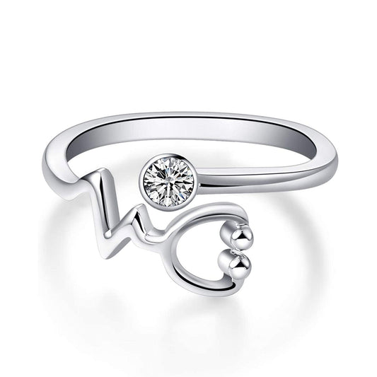 925 Sterling Silver White Angel Stethoscope Heartbeat Ring Graduation Gift