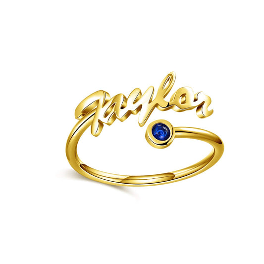 925 Sterling Silver Name Ring With Birthstone
