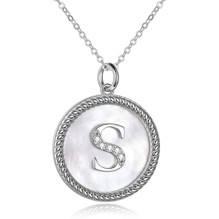 925 Sterling Silver Mother Of Pearl Initial Necklace