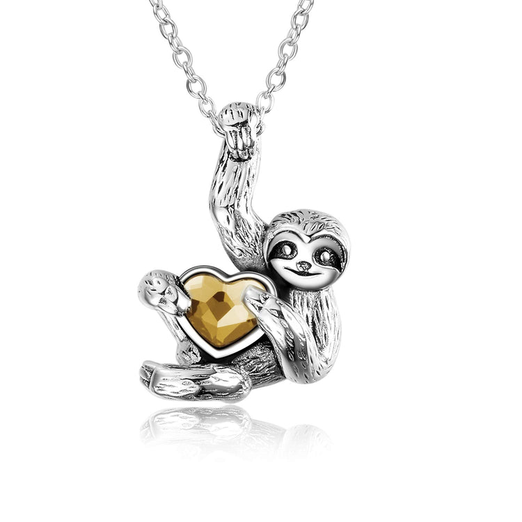 925 Sterling Silver Sloth and Heart Pendant Necklace