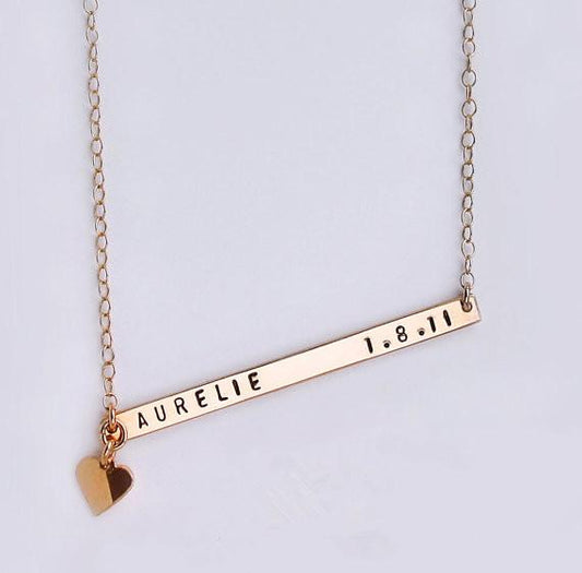 925 Sterling Silver Engraved Bar Custom Name Necklace With Heart Pandant Nameplate Necklace - onlyone