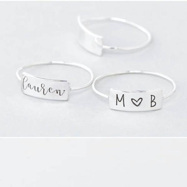 925 Sterling Silver Personalized Name Engraved Bar Ring Nameplated Ring - onlyone