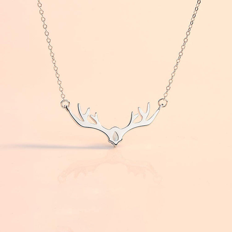 925 Sterling Silver Antler Horn Reindeer Necklace