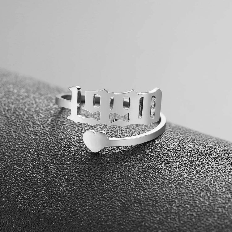 925 Sterling Silver Year Open Ring In Old English Font