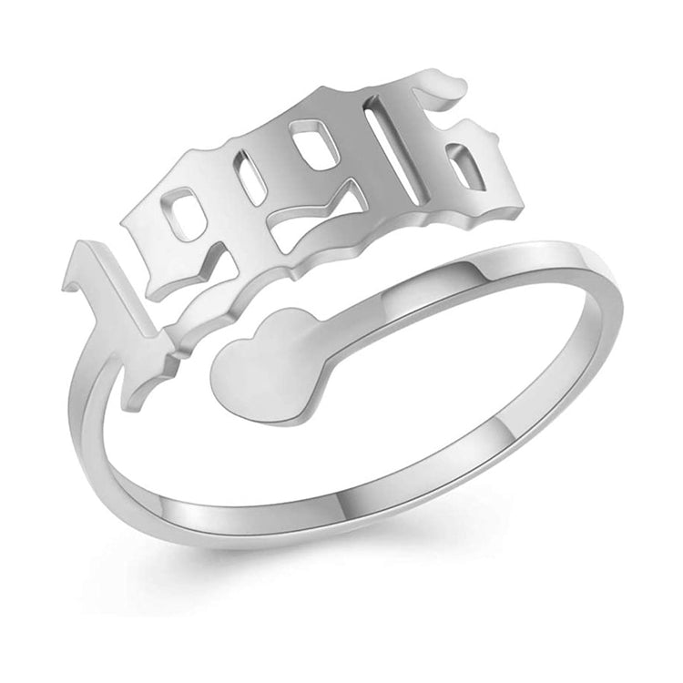 925 Sterling Silver Year Open Ring In Old English Font