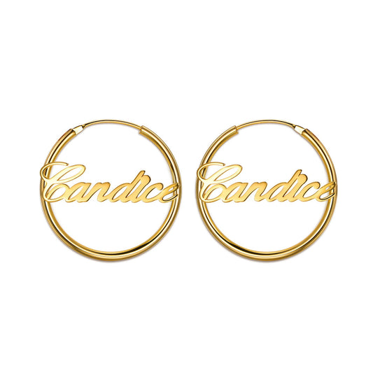 925 Sterling Silver Personalized Simple Hoop Name Earrings Nameplate Earrings - onlyone