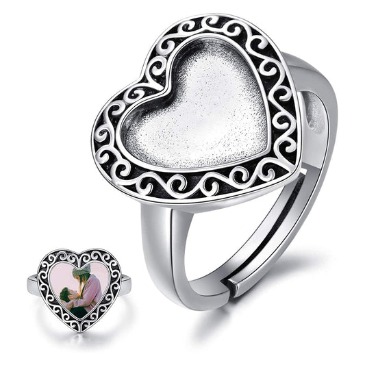 925 Sterling Silver Heart Photo Ring For Pictures