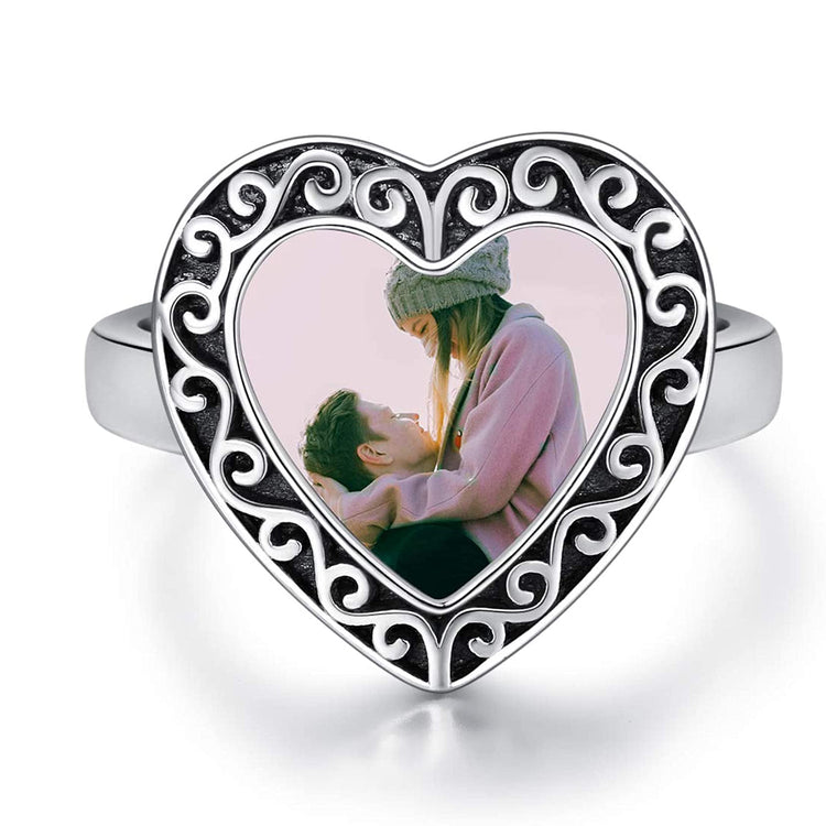 925 Sterling Silver Heart Photo Ring For Pictures