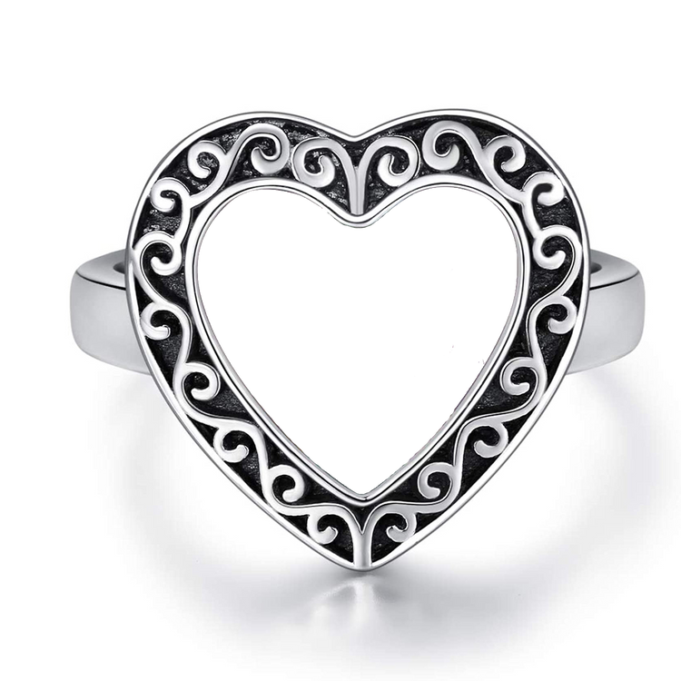 925 Sterling Silver Heart Photo Ring For Pictures
