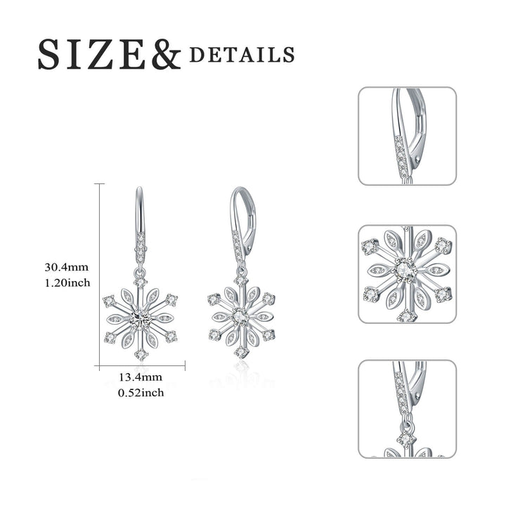 925 Sterling Silver Cubic Zirconia Snowflake Leverback Earrings Drop & Dangle Earrings Christmas Gift - onlyone