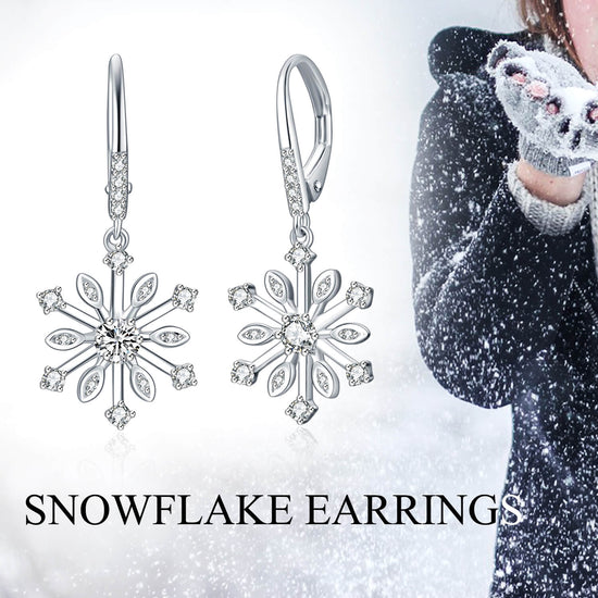 925 Sterling Silver Cubic Zirconia Snowflake Leverback Earrings Drop & Dangle Earrings Christmas Gift - onlyone