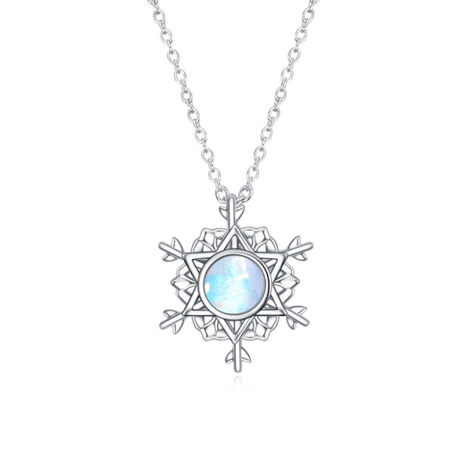 925 Sterling Silver Snowflake Necklace With Moonstone Christmas Gift - onlyone