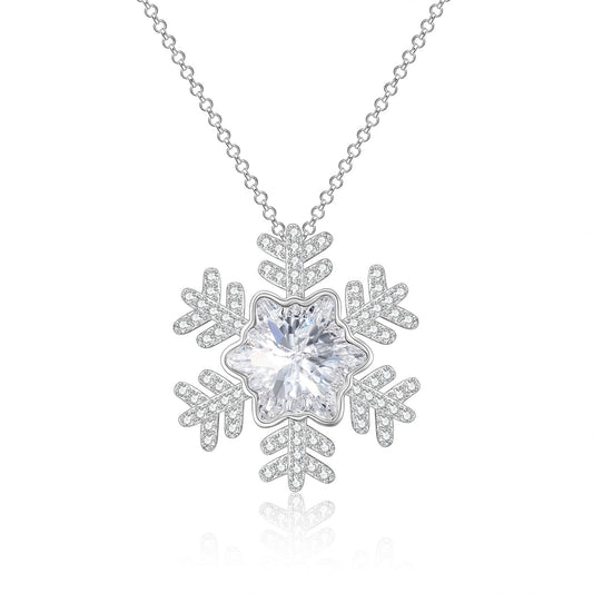 925 Sterling Silver Snowflake Necklace With Cubic Zircon Christmas Gift - onlyone