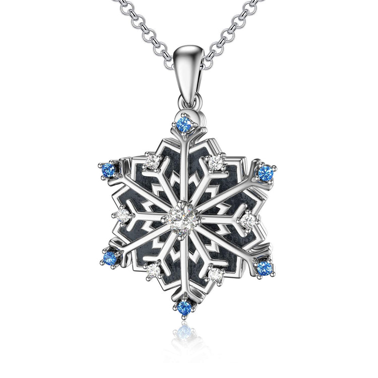 925 Sterling Silver Custom Snowflake Round Photo Locket Necklace