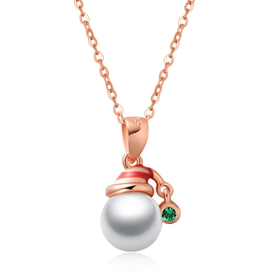 925 Sterling Silver Pearl Snowman Pendant Necklace Christmas Gift - onlyone