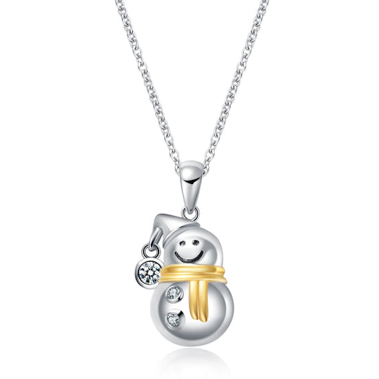 925 Sterling Silver Snowman Necklace with Cubic Zirconia Pendant Necklace Christmas Gift - onlyone