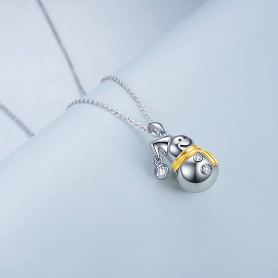 925 Sterling Silver Snowman Necklace with Cubic Zirconia Pendant Necklace Christmas Gift - onlyone