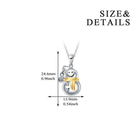 925 Sterling Silver Snowman Necklace with Cubic Zirconia Pendant Necklace Christmas Gift - onlyone