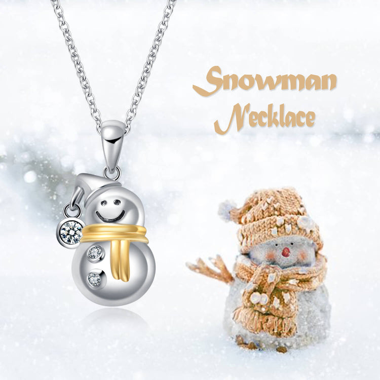 925 Sterling Silver Snowman Necklace with Cubic Zirconia Pendant Necklace Christmas Gift - onlyone