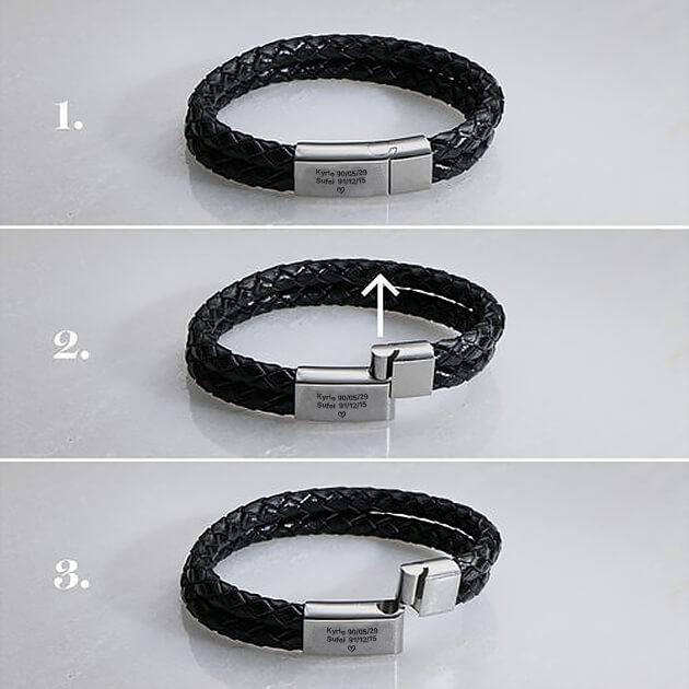 Stainless Steel and Thick Woven Mens Leather Bracelet for Men, Father's Day Bracelet - onlyone