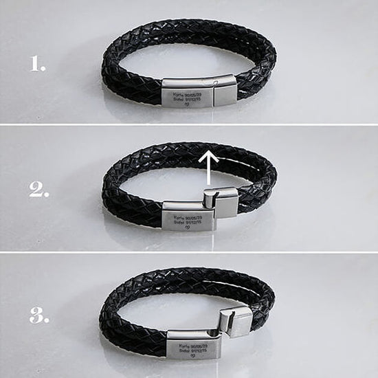 Men Leather Bracelet, Custom Engraved Bracelet for Men, Father's Day Bracelet - onlyone
