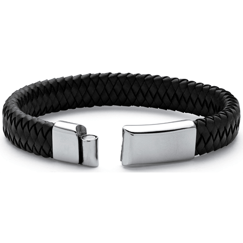 Stainless Steel and Thick Woven Mens Leather Bracelet for Men, Father's Day Bracelet - onlyone