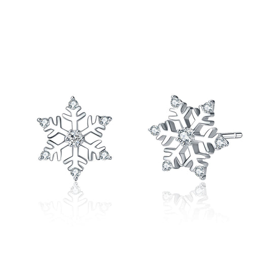 925 Sterling Silver Snowflake Stud With Cubic Zirconia Earrings Winter Gift - onlyone