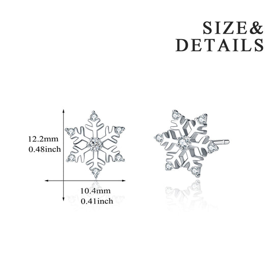 925 Sterling Silver Snowflake Stud With Cubic Zirconia Earrings Winter Gift - onlyone