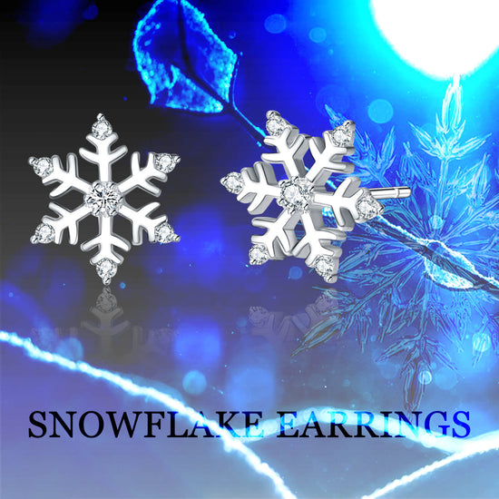 925 Sterling Silver Snowflake Stud With Cubic Zirconia Earrings Winter Gift - onlyone